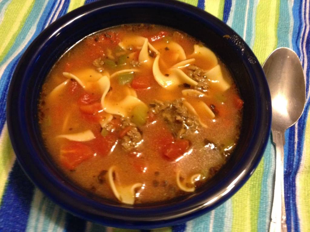 Beef, Pepper & Noodle soup made by the Chicago Foodie Sisters