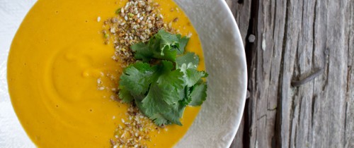 reamy roasted carrot soup with citrus and dukkah
